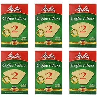 Melitta #2 kegle kaffefiltre ubleget naturligt brunt 100 t?lling (pakke med 6) 600 samlede filtre t?lling - emballage kan variere