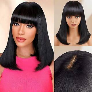 Bob Wig With Bangs Human Hair 4x2 Blonder Bob Wig Human Hair With Bangs 180% Density Middle Part Klar til at g? gl?l?se Human Hair Wigs for Women