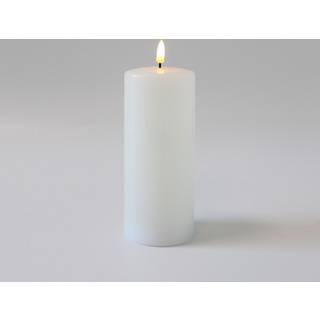 LED Bloklys 17,5cm høj, smelte-look, flammeeffekt - Ø7,5cm, 17,5cm høj, virker m. fjernbetj, timer, ægte stearin