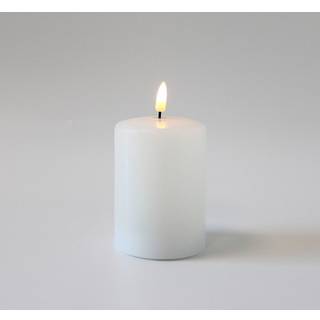 LED Bloklys 10cm høj, smelte-look, flammeeffekt - Ø7,5cm, 10cm høj, virker m. fjernbetj, ægte stearin