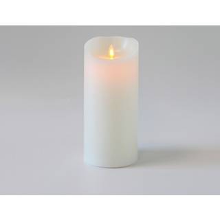 LED XL Bloklys 22,5cm høj, flammeeffekt, hvid - Ø10cm, 22,5cm høj, virker m. fjernbetj, timer, ægte stearin