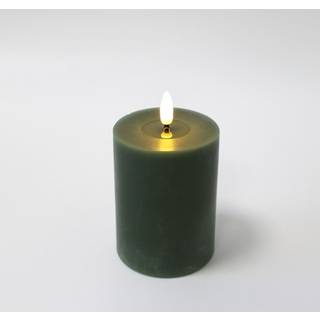 LED Bloklys 10cm høj, smelte-look, flammeeffekt - Ø7,5cm, 10cm høj, virker m. fjernbetj, ægte stearin, Dyb grøn