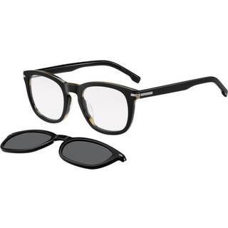 BOSS 1725/G/CS Asian Fit with Clip-On QF6/M9 51 Briller Mænd Black - Black On Striped White - 51mm