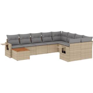 Havesofasæt 10 Dele Med Hynder Polyrattan Beige - beige og grå / bord   5x midterdel   2x hjørnedel