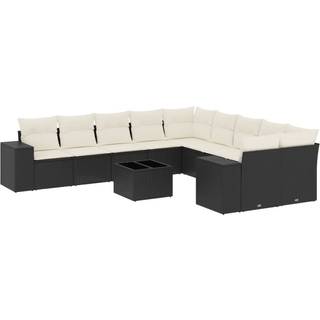 Sofasæt Til Haven 11 Dele Med Hynder Polyrattan - Sort og cremefarvet / Med bord