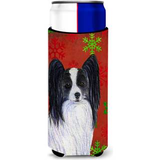 Caroline's Treasures SS4712MUK Papillon Red and Green Snowflakes Holiday Christmas Ultra Hugger til slanke d?ser kan k?ligere ?rme Hugger Machine