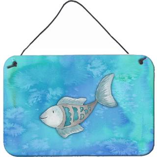 """" Caroline's Treasures Blue Fish Watercolor Metal Print 8 """" """" H x 12 """" ""W Multicolor"" ""