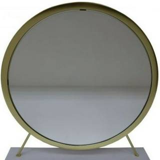 19 """" Faux Fur Mirror White & Brass Finish Round Makeup Shaving Tableplad Mirror
