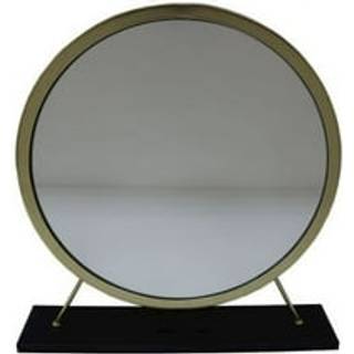 19 """" Faux Fur Mirror Black & Brass Finish Round Makeup Shaving Tableplad Mirror