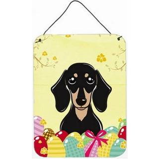 """" Caroline's Treasures glat sort og solbrun dachshund påskeæg jagtvæg eller dør hængende prints bb1897ds1216 16hx12w flerfarvet """"