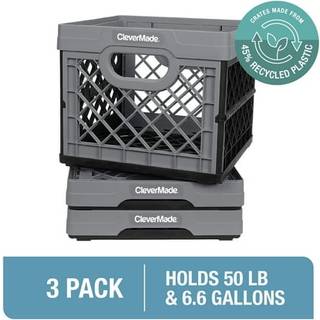 Clevermade sammenfoldelig mælkekasse sten 3PK - 25L (6 gal) Stable opbevaringsboks holder 50 kg pr. Bakke - Clevercrates er kraftig plastik samme