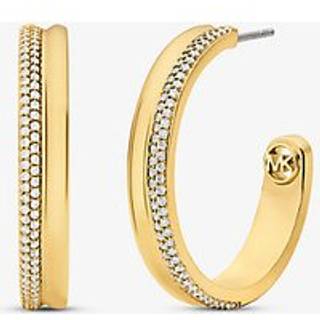 MK Precious Metal-Plated Brass Pavé Hoop Earrings - Gold - Michael Kors - ONE SIZE