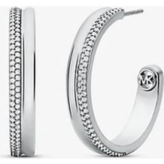 MK Precious Metal-Plated Brass Pavé Hoop Earrings - Silver - Michael Kors - ONE SIZE