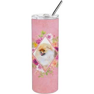 """" Caroline's Treasures Pomeranian #2 Pink Flowers Double Walled rustfrit stål 20 oz tynd rejseisoleret tumblere multicolor """"