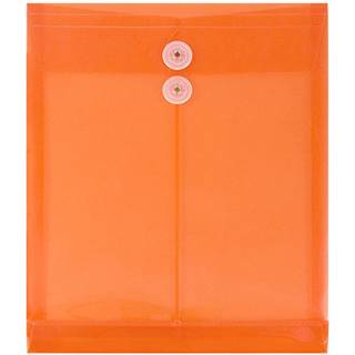 Jampapirplastkonvolutter med knap og streng slips Lukning - Brev ?ben ende - 9 3/4 x 11 3/4 - Lys orange - 12/pakke