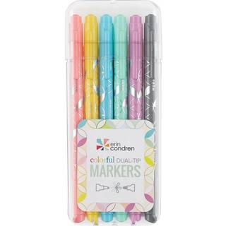 Erin Condren Designer Farverig Dual - Tip Markers - Pastelfarver 6 Pack. Fin og standard tip s?tter dobbeltsidet til tegning af farvel?gning og k