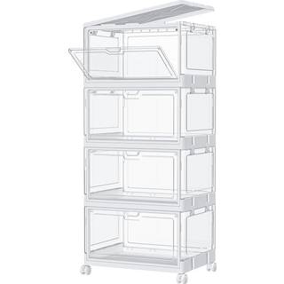 Snslxh klare opbevaringsbakker med låg og hjul Stable plastfartøjscontainere Store skabsarrangører Boks til soveværelser Stuer 24 QT 4-Tiers