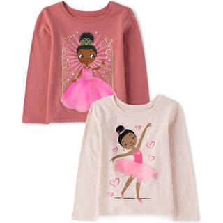 The Children's Place Baby-piger og smbrn Assorteret hverdags langrmede grafiske T-shirts Multipakker Dansepige/pige prinsesse 2-pak 4T
