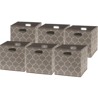 Simple Houseware 6 Pack Printing Fabric Cube Storage Bin With Handle Beige