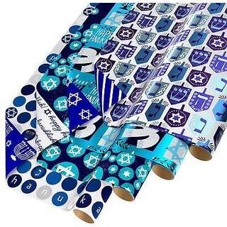 American Greetings Vendbart Hanukkah-indpakningspapir Dreidel Menorah og Davidsstjerne (4 ruller 120 Sq. Ft.)