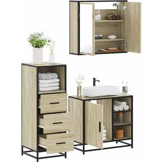 Møbelsæt Til Badeværelse 3 Dele Konstrueret Træ - Sonoma-eg