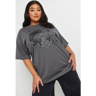 Yours Curve Yours Curve Grey Stud Embellished Disco Ball 100% Cotton T-Shirt