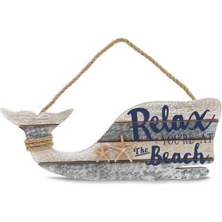 Cota Global Silver Sea Whale Wall Hanging Relax Sign - H?ndlavet og udformet tr?hvalskilt til h?ngende nautisk temaindretning hvalstrandskilt dek