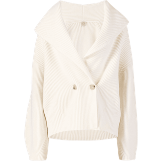 Toteme Fringed embroidered wool scarf coat - white - XXXS