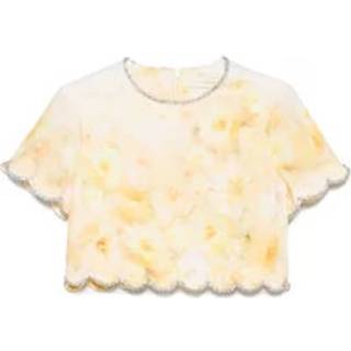 Zimmermann Crush scalloped cropped silk top - yellow - S