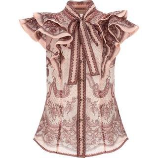 Zimmermann Crush embroidered ruffled linen and silk top - pink - XXS