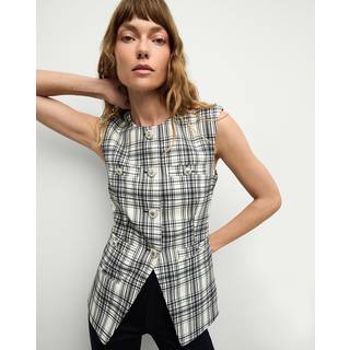 Veronica Beard Tamara plaid cotton-blend vest - white - XXS