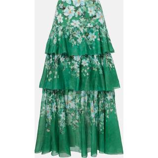 Zimmermann Everley tiered ramie midi skirt - green - L