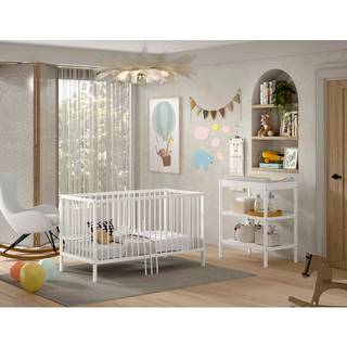 Babyseng og puslebord sæt – Dino, 70 × 140 cm, hvid