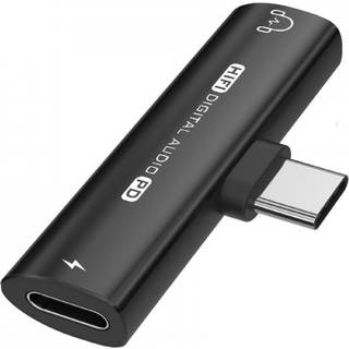 USB-C til 3,5 mm adapter til hovedtelefoner og oplader Sort