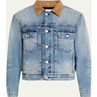 Frame Distressed suede-trimmed denim jacket - blue - EU 52