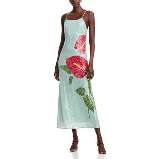 Farm Rio Anthurium printed embellished slip dress - blue - S