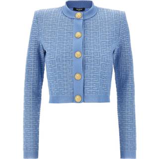 Balmain Monogram lamÃ© cardigan - blue - XL