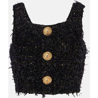 Balmain LamÃ© tweed crop top - black - XL+