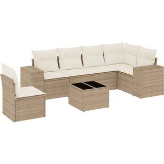 sofasæt til haven 7 dele med hynder polyrattan beige
