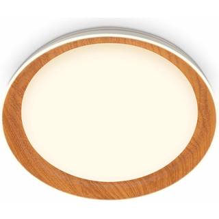 Ijus LED-loftlampe, hvid/træfarvet, Ø 43 cm, plast