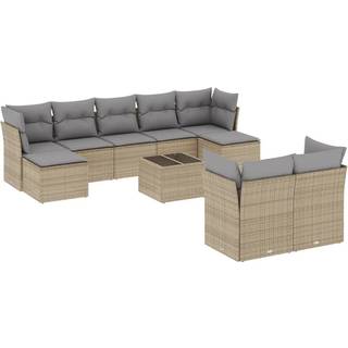 Sofasæt Til Haven 9 Dele Med Hynder Polyrattan Beige - beige og grå / Med bord
