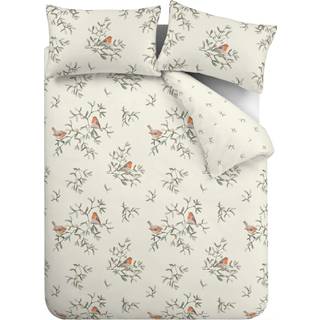 Catherine Lansfield Catherine Lansfield Cream Brushed 100% Cotton Mistletoe Robins Duvet Cover Set