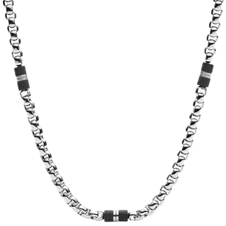 Fossil Black Marble and Stainless Steel Beaded Men's Necklace JF03314040
