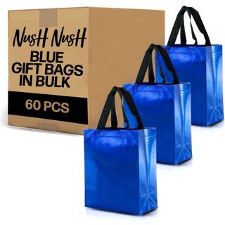 Nush Nush S?t med 60 skinnende bl? gaveposer Genanvendelige med sorte h?ndtag Mellemst?rrelse Perfekt som goodie-/f?dselsdagsgaveposer Festgavepo