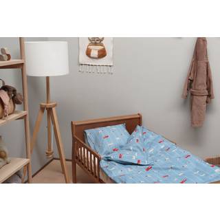 Baby sengetøj - 100% Blødt bomuld - 70x100 cm - Blåt sengesæt til børn med biler og fly