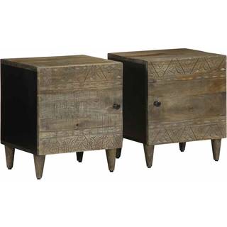 sengeborde 2 stk. 40x33x46 cm massivt mangotræ lysegrå