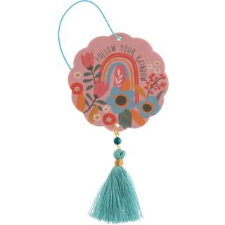 Karma Essential Oil Air Freshener til biler Sæt med 2 hjem og kontor - Farverig dekorativ hængende luftfriskere med kvast Følg din regnbue mango