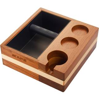 Ikape espresso knock boks 4 i en espresso tilbeh?r arrang?rboks kompatibel med 51 & 54 mm espresso tilbeh?r naturlig mahogni tamping station base