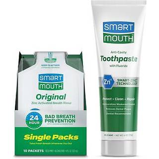 SmartMouth originale aktiveret mundskyl enkeltpakker og premium zink-ion-tandpasta