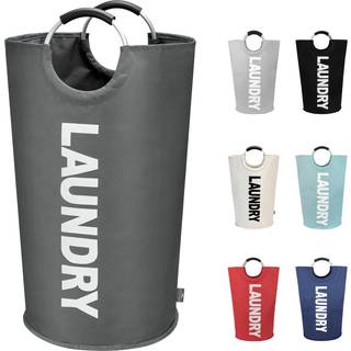 DOKEHOM 90L stor vasketjskurv Sammenklappelig vasketjspose Fritstende hj tjkurv Sammenfoldelig vaskebeholder (mrkegr)